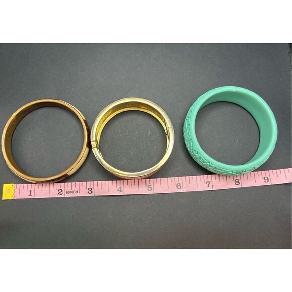 Fashion Bangle Bracelets Floral Wood Metal Mini Lot of 3 - Picture 7 of 7